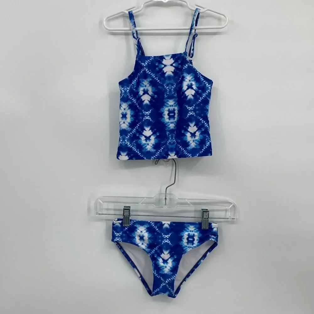 Dolphin Love Two Piece Swimsuit Blue Tie Dye Cropped Top Bikini Bottom girls 5